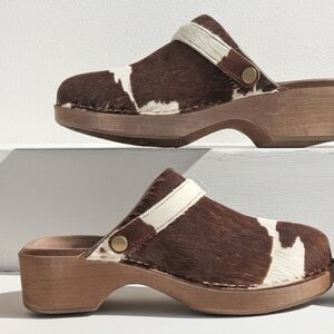 NWOB Re/Done Black and White Cowhide Mules